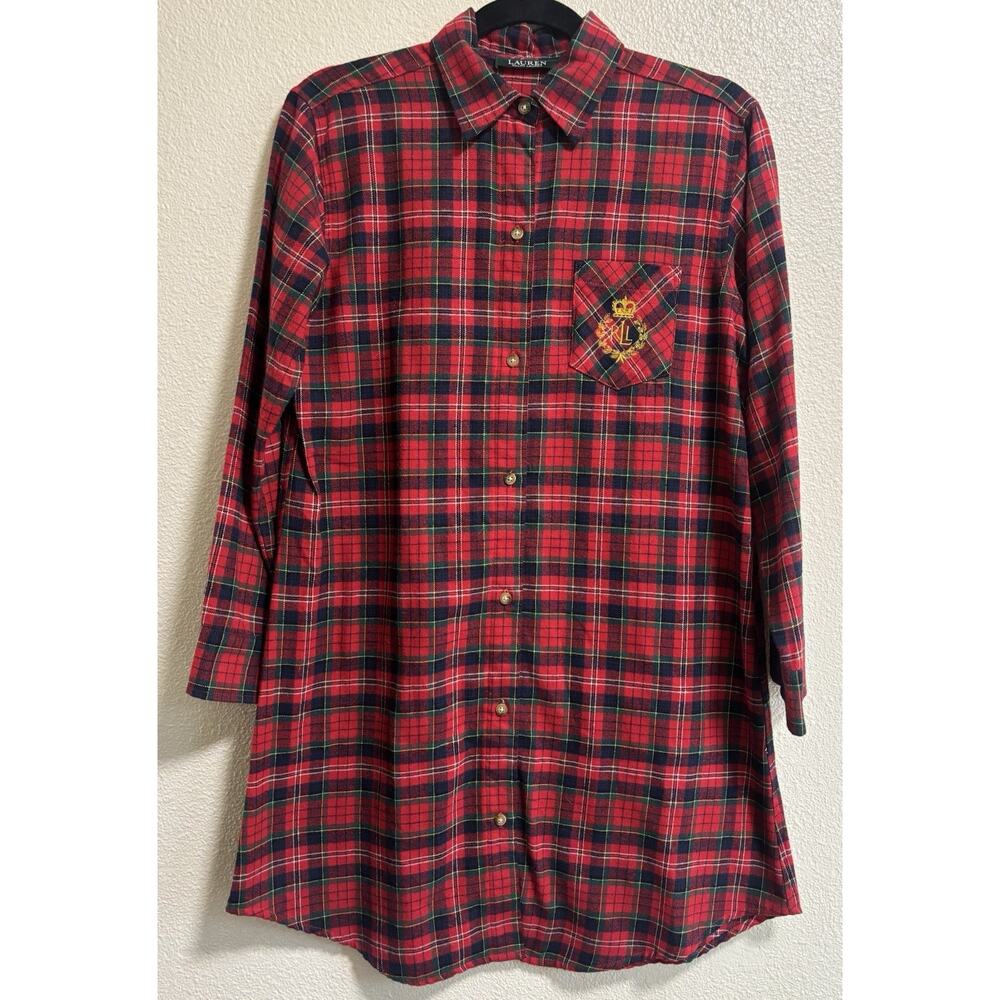 Lauren Ralph Lauren Nightgown Plaid Shirt Long Sleeve Button Up Women's Size S